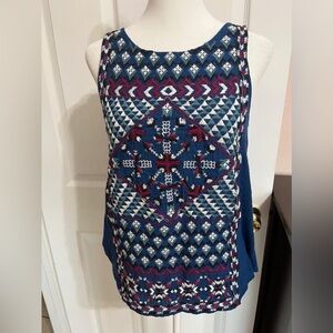 (N) Lucky Brand Embroidered Blue Sleeveless Top